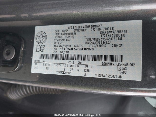 Ford F150 Xlt 2025 1FTFW3L52SKF02078 Image 17