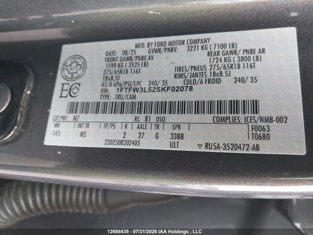 Ford F150 Xlt 2025 1FTFW3L52SKF02078 Image 9