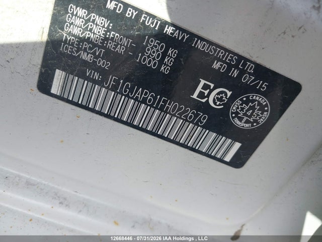 Aukcja sprzedaży 2015 Subaru Impreza, vin: JF1GJAP61FH022679, numer aukcji: 12668446