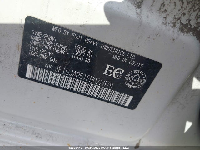 Aukcja sprzedaży 2015 Subaru Impreza, vin: JF1GJAP61FH022679, numer aukcji: 12668446