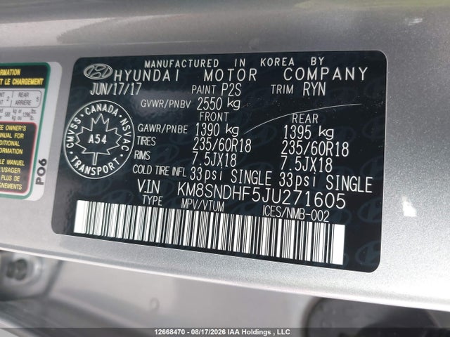 KM8SNDHF5JU271605 Hyundai Santa Fe Xl Premium