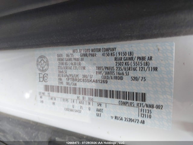 Ford Transit T-250 2025 1FTBR2C83SKA81269 Image 9