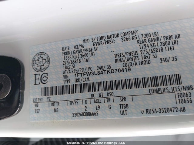 Ford F150 Xlt 2026 1FTFW3L84TKD70419 Image 19
