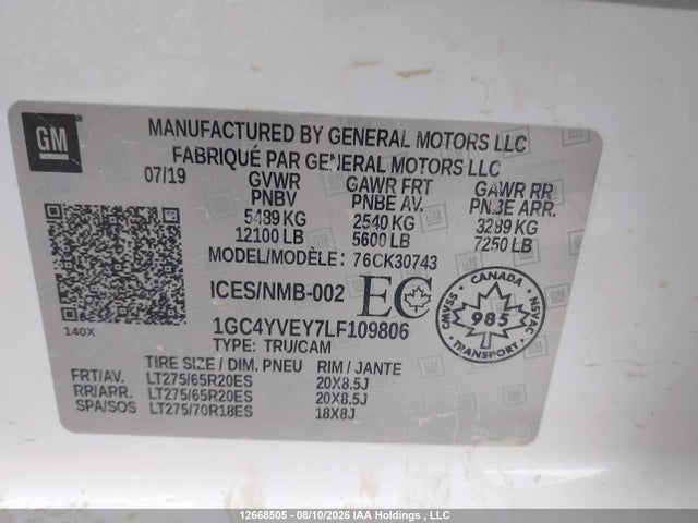 2020 Chevrolet Silverado K3500 High Country მანქანა იყიდება აუქციონზე, vin: 1GC4YVEY7LF109806, აუქციონის ნომერი: 12668505