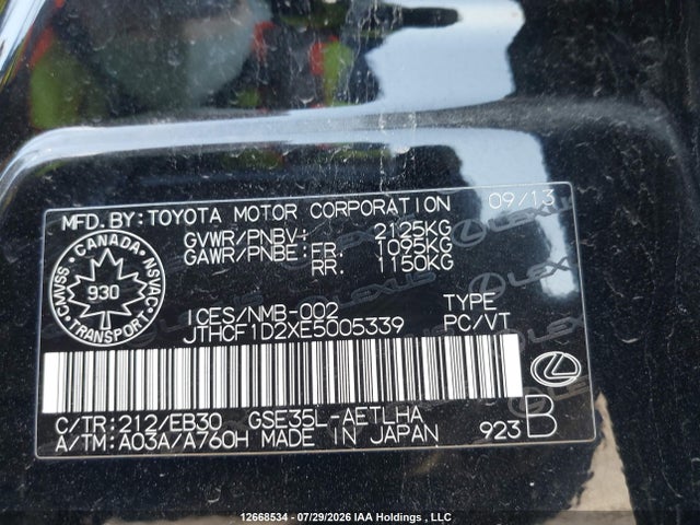 Lexus IS 250 2014 JTHCF1D2XE5005339 Image 9