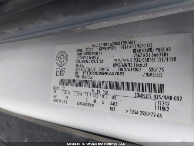 Ford Transit T-250 2022 1FTBR3U86NKA27053 Image 19
