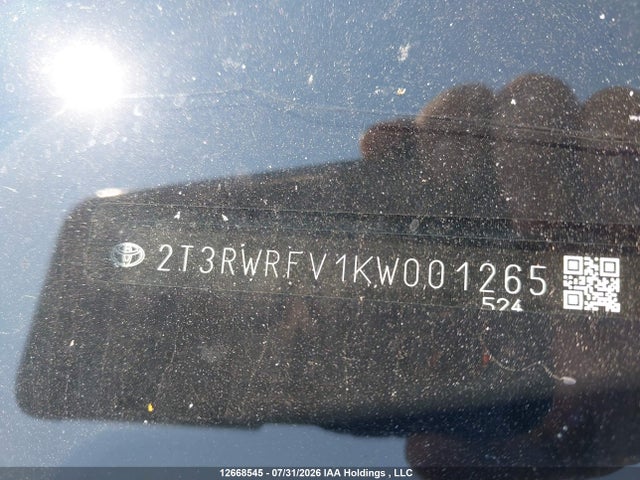 Aukcja sprzedaży 2019 Toyota Rav4 Hybrid, vin: 2T3RWRFV1KW001265, numer aukcji: 12668545
