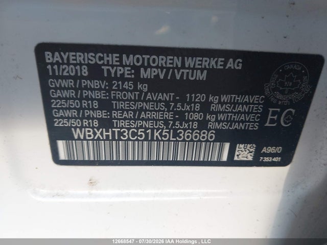 Aukcja sprzedaży 2019 Bmw X1 Xdrive28i, vin: WBXHT3C51K5L36686, numer aukcji: 12668547