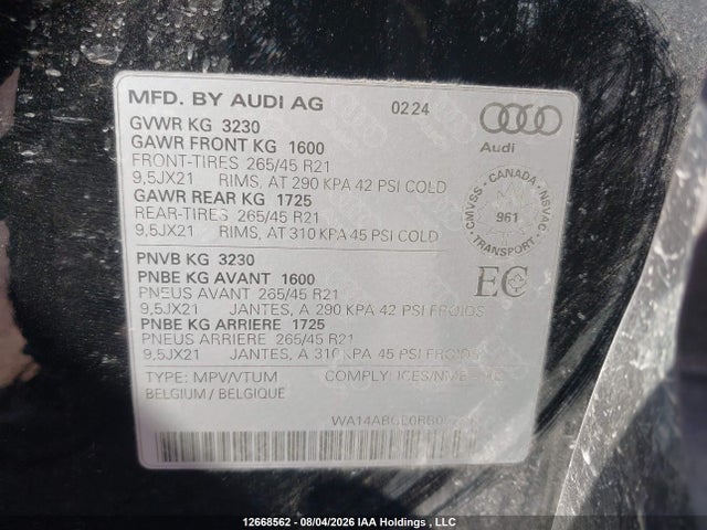 WA14ABGE0RB057290 Audi Q8 E-tron