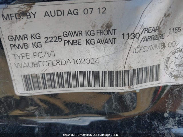 Aukcja sprzedaży 2013 Audi A4 Premium, vin: WAUBFCFL8DA102024, numer aukcji: 12651963