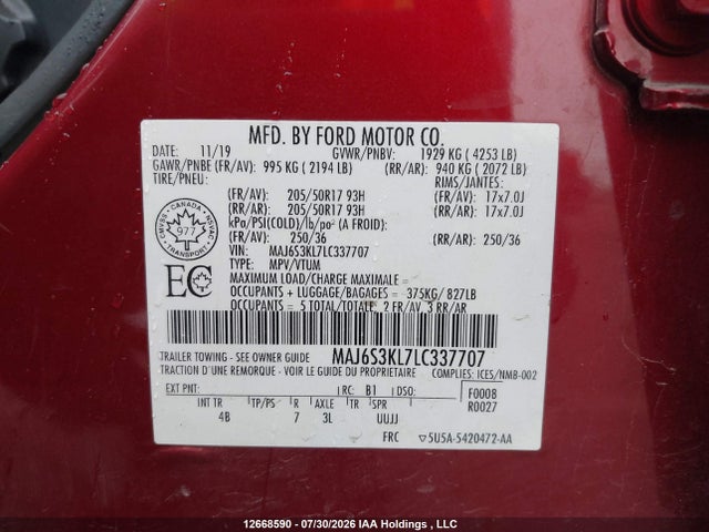 Ford Ecosport Titanium 2020 MAJ6S3KL7LC337707 Image 9