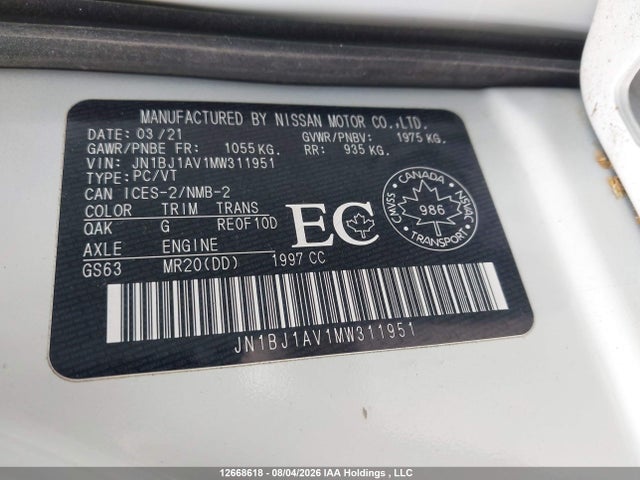 Aukcja sprzedaży 2021 Nissan Qashqai, vin: JN1BJ1AV1MW311951, numer aukcji: 12668618
