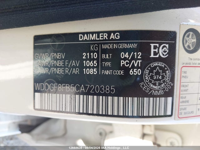 Aukcja sprzedaży 2012 Mercedes-benz C 250 4matic, vin: WDDGF8FB5CA720385, numer aukcji: 12668635