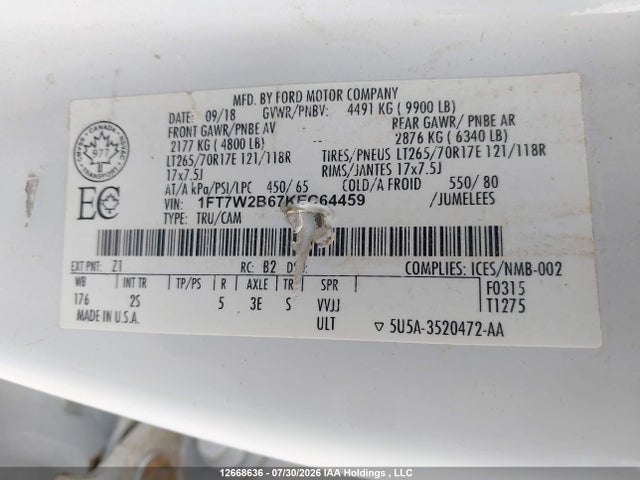 Ford F-250 Xlt 2019 1FT7W2B67KEC64459 Image 9
