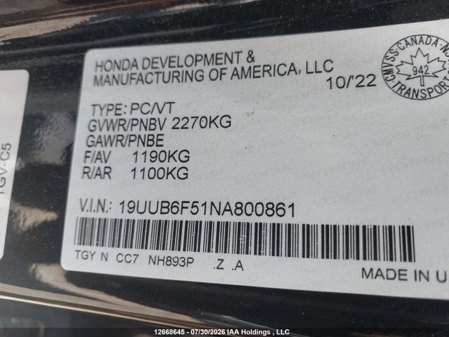 Acura TLX 2022 19UUB6F51NA800861 Image 9