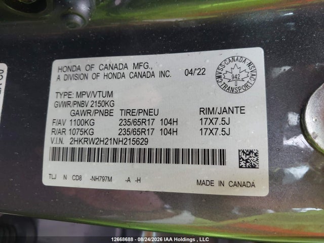 Honda CR-V 2022 2HKRW2H21NH215629 Image 9