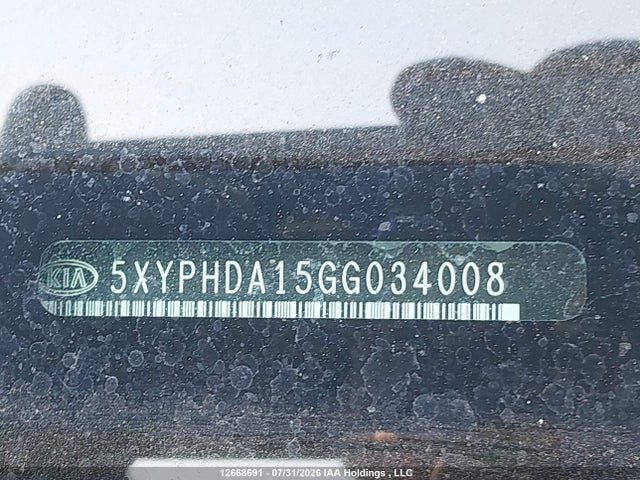 12668691 :رقم المزاد ، 5XYPHDA15GG034008 vin ، 2016 Kia Sorento Ex مزاد بيع