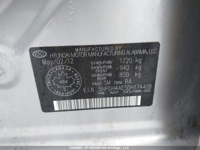 Aukcja sprzedaży 2013 Hyundai Elantra Gls, vin: 5NPDH4AE5DH174408, numer aukcji: 12668692