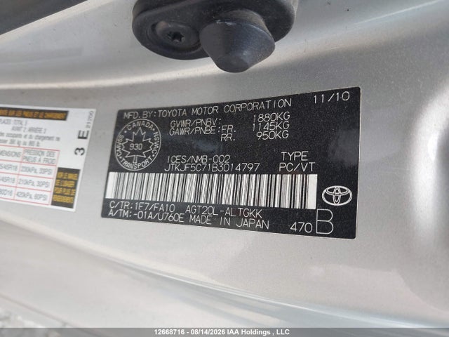12668716 :رقم المزاد ، JTKJF5C71B3014797 vin ، 2011 Toyota Scion Tc مزاد بيع