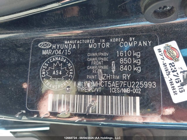 Продаж на аукціоні авто 2015 Hyundai Accent Gs, vin: KMHCT5AE7FU225993, номер лоту: 12668724