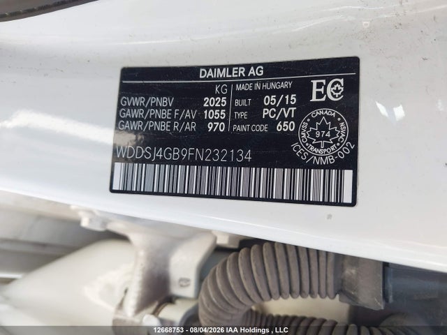 2015 Mercedes-benz Cla მანქანა იყიდება აუქციონზე, vin: WDDSJ4GB9FN232134, აუქციონის ნომერი: 12668753