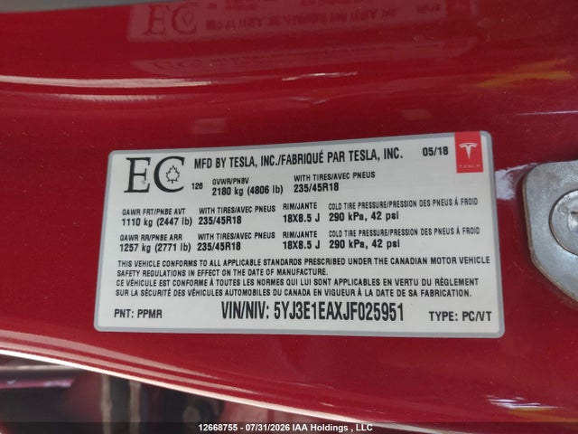 Aukcja sprzedaży 2018 Tesla Model 3, vin: 5YJ3E1EAXJF025951, numer aukcji: 12668755