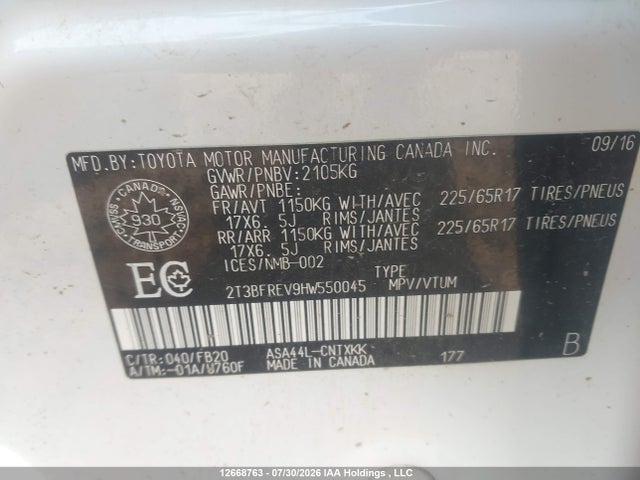 Toyota RAV4 LE 2017 2T3BFREV9HW550045 Image 9