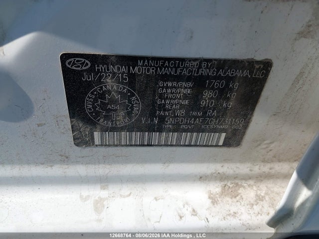 12668764 :رقم المزاد ، 5NPDH4AE7GH731159 vin ، 2016 Hyundai Elantra L+ مزاد بيع