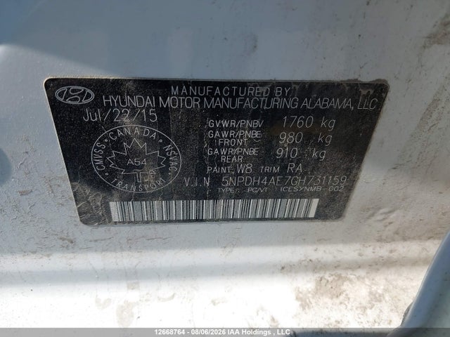 12668764 :رقم المزاد ، 5NPDH4AE7GH731159 vin ، 2016 Hyundai Elantra L+ مزاد بيع