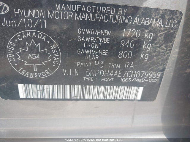 2012 Hyundai Elantra Gls/limited მანქანა იყიდება აუქციონზე, vin: 5NPDH4AE7CH079959, აუქციონის ნომერი: 12668767