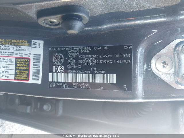 Продажа на аукционе авто 2021 Toyota Highlander, vin: 5TDDBRCH9MS032188, номер лота: 12668771