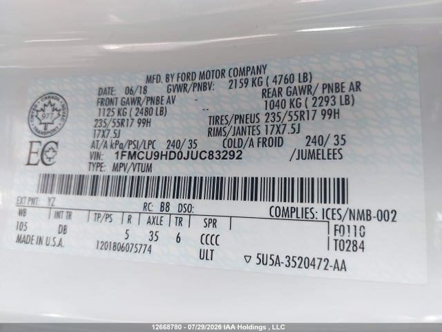 Ford ESCAPE SEL 2018 1FMCU9HD0JUC83292 Image 9