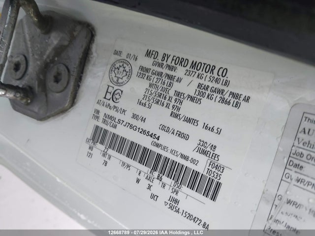 2016 Ford Transit Connect Xlt მანქანა იყიდება აუქციონზე, vin: NM0LS7J76G1265454, აუქციონის ნომერი: 12668789