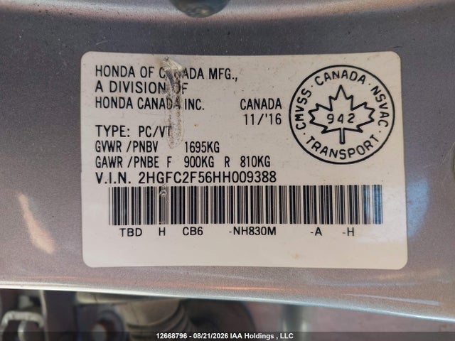 Aukcja sprzedaży 2017 Honda Civic, vin: 2HGFC2F56HH009388, numer aukcji: 12668796