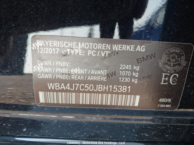 2018 Bmw 440i Gran Coupe Xdrive მანქანა იყიდება აუქციონზე, vin: WBA4J7C50JBH15381, აუქციონის ნომერი: 12668803