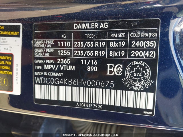2017 Mercedes-benz Glc 300 4matic მანქანა იყიდება აუქციონზე, vin: WDC0G4KB6HV000675, აუქციონის ნომერი: 12668811
