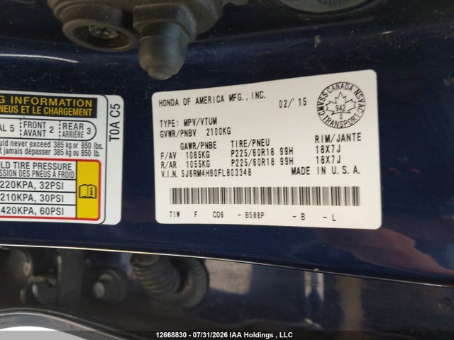 Honda CR-V 2015 5J6RM4H90FL803348 Image 18