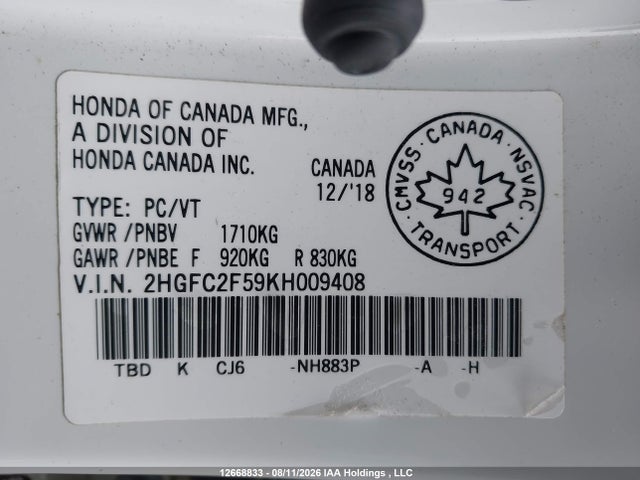 Honda Civic 2019 2HGFC2F59KH009408 Image 21