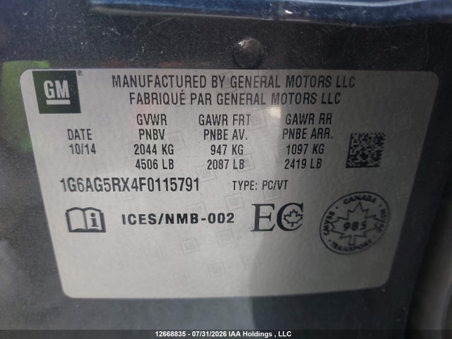 Продаж на аукціоні авто 2015 Cadillac Ats, vin: 1G6AG5RX4F0115791, номер лоту: 12668835