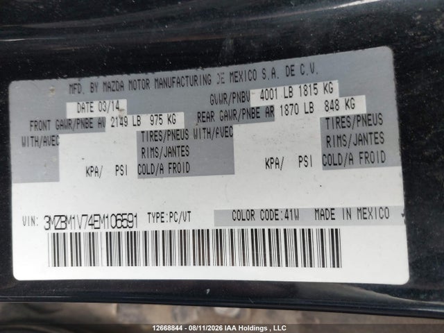 3MZBM1V74EM106591 Mazda Mazda3 Gs-sky