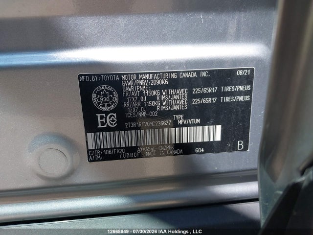 2T3R1RFV0MC236677 Toyota Rav4 Xle/xle Premium