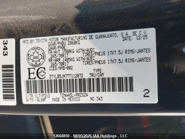 Продаж на аукціоні авто 2026 Toyota Tacoma Double Cab/sr5/trd Sport/trd Off Road/ltd, vin: 3TYLB5JN7TT112072, номер лоту: 12668850