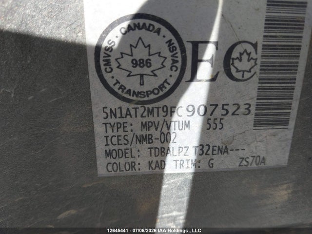 12645441 :رقم المزاد ، 5N1AT2MT9FC907523 vin ، 2015 Nissan Rogue S/sv مزاد بيع