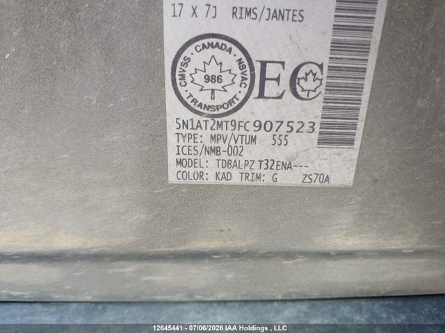 12645441 :رقم المزاد ، 5N1AT2MT9FC907523 vin ، 2015 Nissan Rogue S/sv مزاد بيع