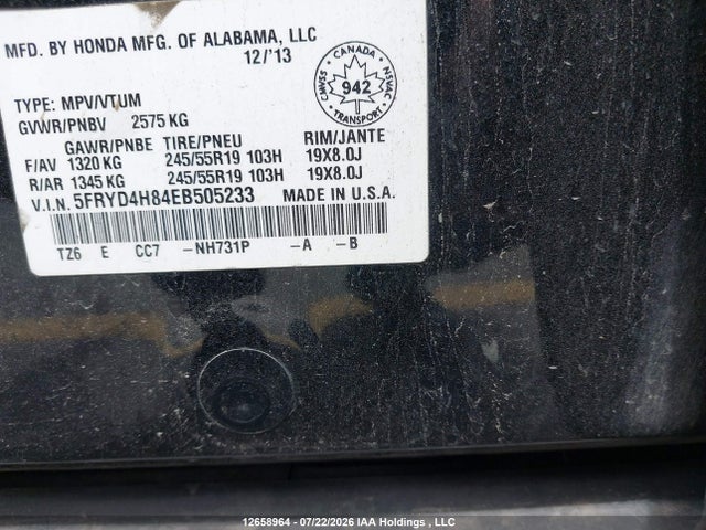 Продаж на аукціоні авто 2014 Acura Mdx Elite Package, vin: 5FRYD4H84EB505233, номер лоту: 12658964