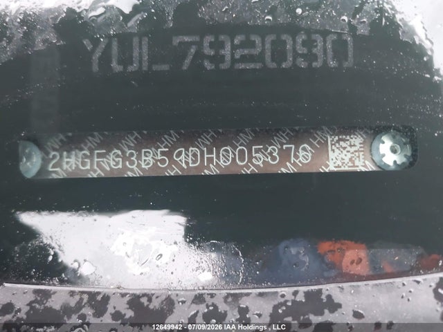 2013 Honda Civic Lx მანქანა იყიდება აუქციონზე, vin: 2HGFG3B59DH005376, აუქციონის ნომერი: 12649942