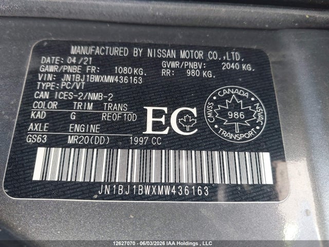 Продажа на аукционе авто 2021 Nissan Qashqai S/sl/sv, vin: JN1BJ1BWXMW436163, номер лота: 12627070