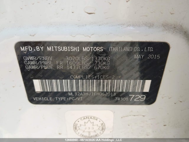 Mitsubishi MIRAGE ES 2015 ML32A3HJ1FH052013 Image 9