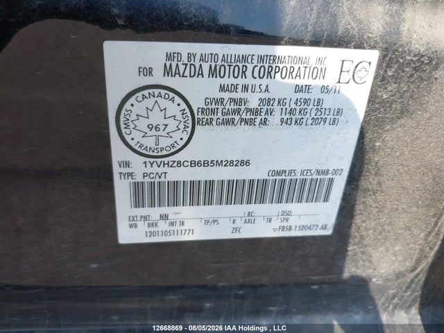 Aukcja sprzedaży 2011 Mazda 6 S, vin: 1YVHZ8CB6B5M28286, numer aukcji: 12668869