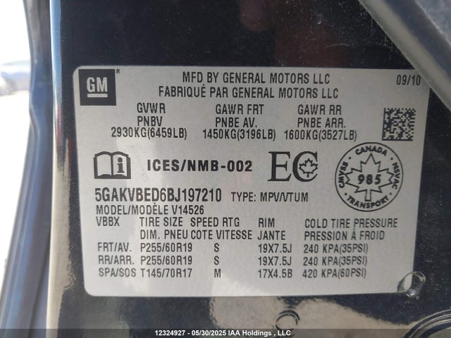 Aukcja sprzedaży 2011 Buick Enclave Cxl1, vin: 5GAKVBED6BJ197210, numer aukcji: 12324927